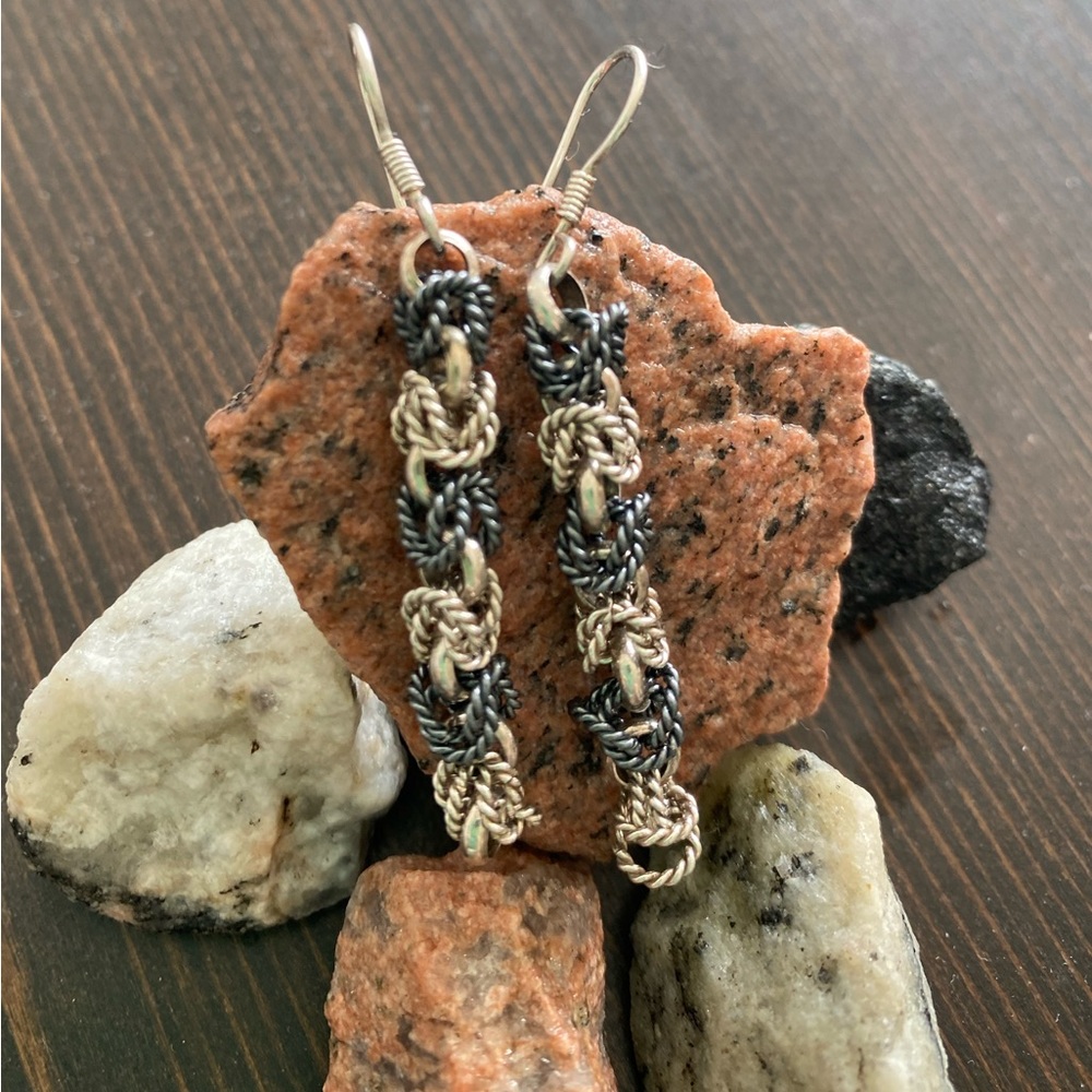 925 sterling silver rope drop pierced earrings